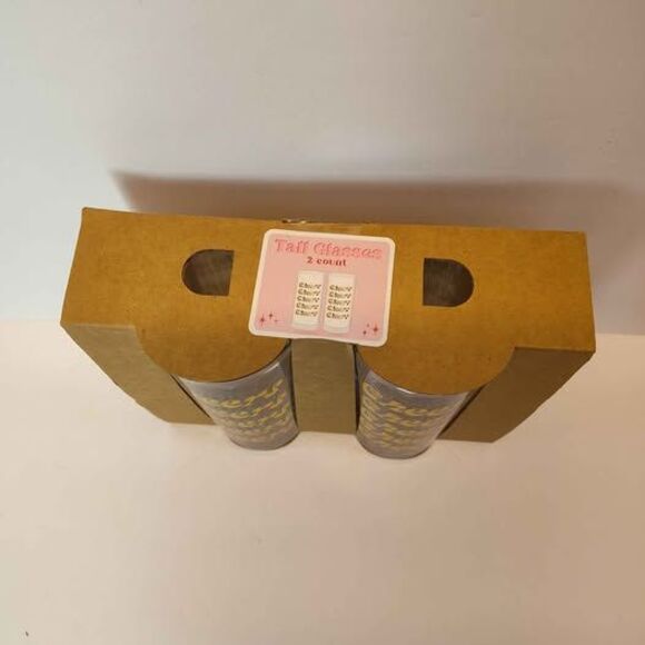 NEW 2 PK 6" Tall Gold Print Cheers Clear Glasses - Picture 9 of 9